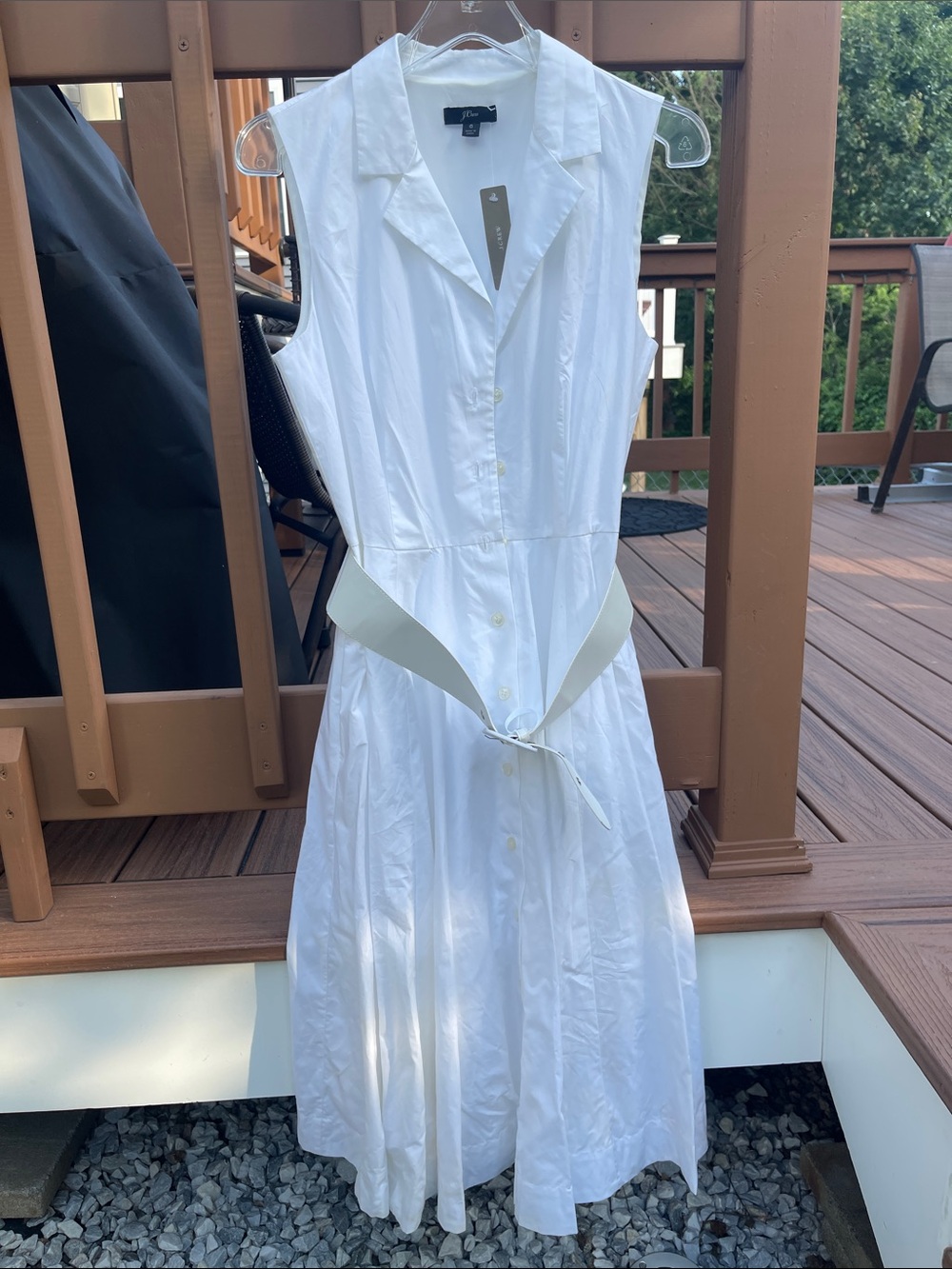 J-Crew White Sleeveless Button-Front Midi Dress with Belt Listing A8